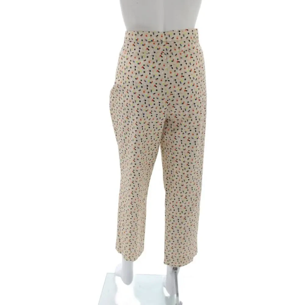 Akris Punto Womens Cropped Beige Geometric Cotton Pants Zip Size 16
